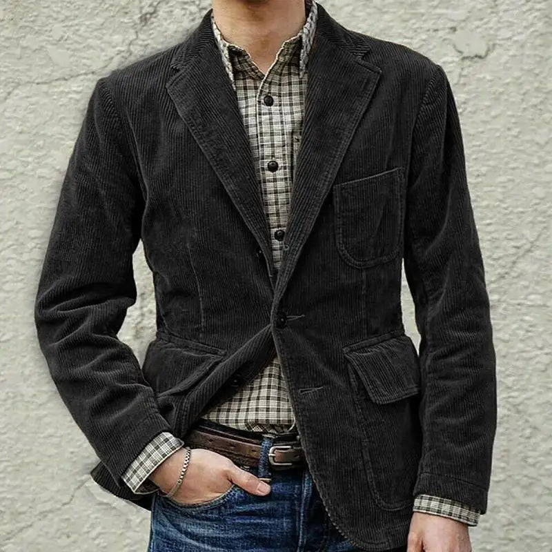 Men's Suit Jacket Corduroy Single-breasted Full Sleeve Multi-Pocket Vest Casual Clothes Business Elite Daily Blazers